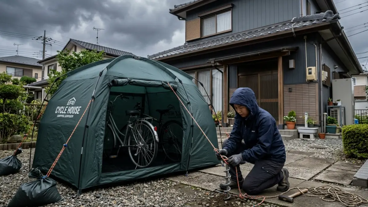 サイクルハウス台風に強い構造と安全な設置法を紹介