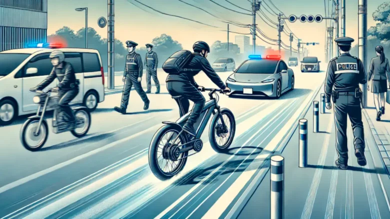 電動自転車が時速60kmで走れるという誤解に対して、24km/h制限の現実を示すイラスト