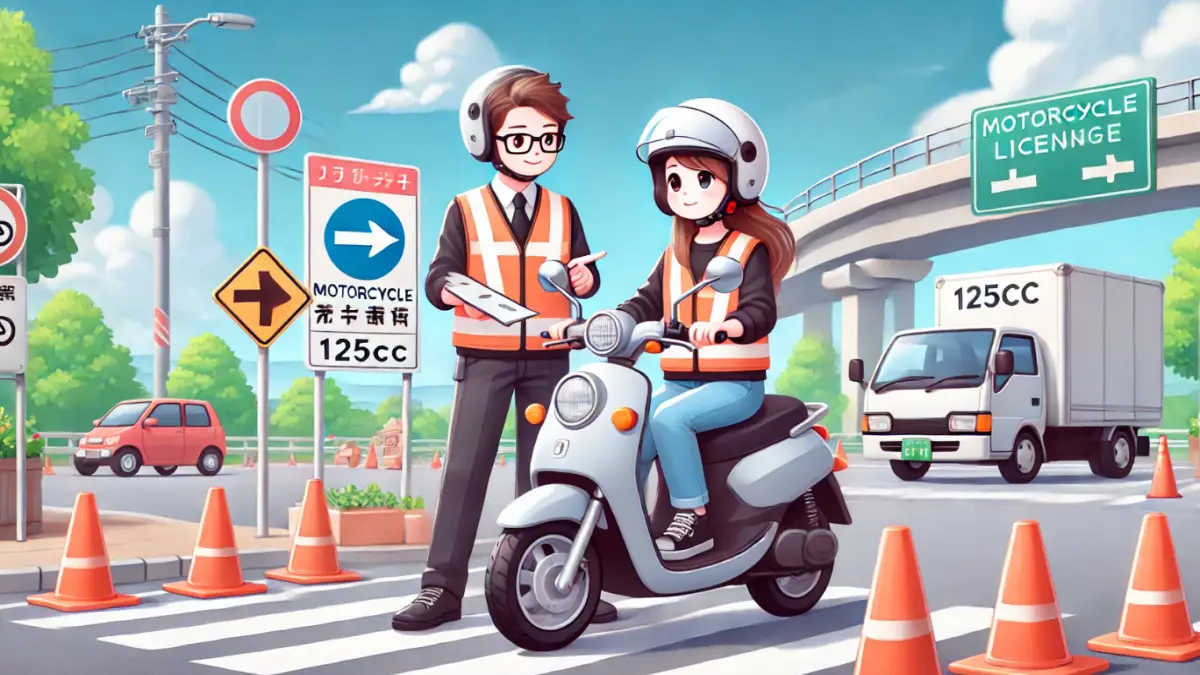 原付二種一発試験に備えてバイク教習を受ける20代女性