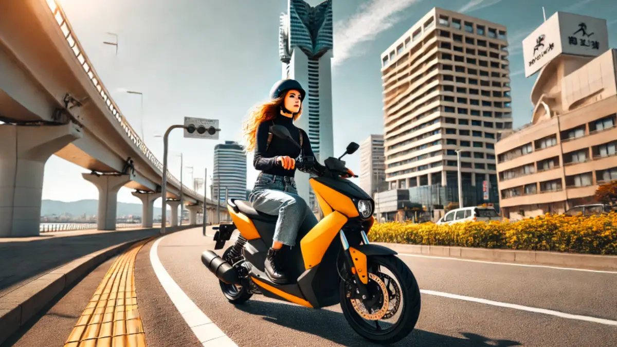 スクーターに乗る日本人女性ライダーの走行イメージ