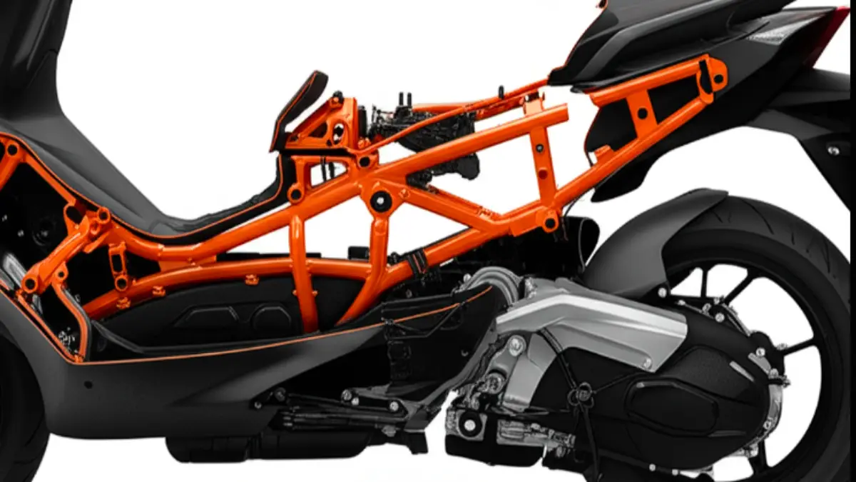 バイク サブフレームのメリットを示すスクーター構造イメージ