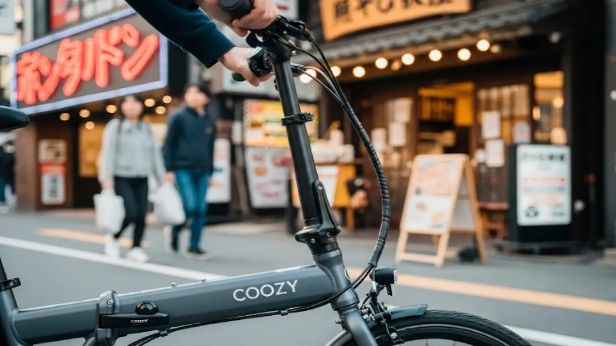 折りたたみ式e-bike COOZYで都市部を移動する人