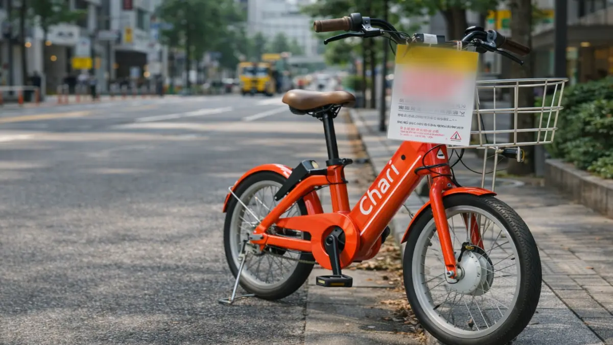 チャリチャリを歩道に不適切に一時駐輪した場合のリスクを示すイメージ