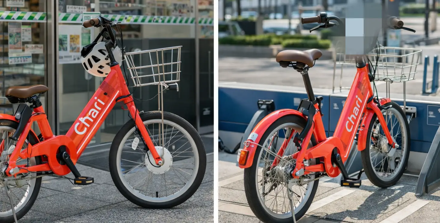 チャリチャリ一時駐輪とポート返却の違いを左右で比較したイメージ