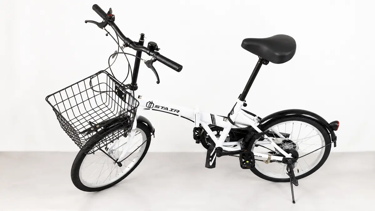 折りたたみ自転車 20インチ シマノ6段変速 カゴ付 ライト付き