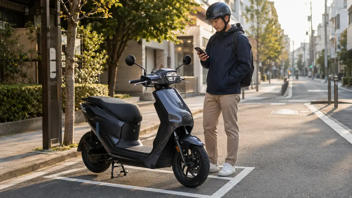 JOG Eを短距離通勤に利用する男性 ダークグレーのJOG Eを短距離通勤に利用する日本人男性