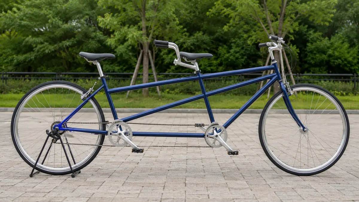 タンデム自転車の車体構造 2つのサドルと2組のペダルを備えたタンデム自転車の構造