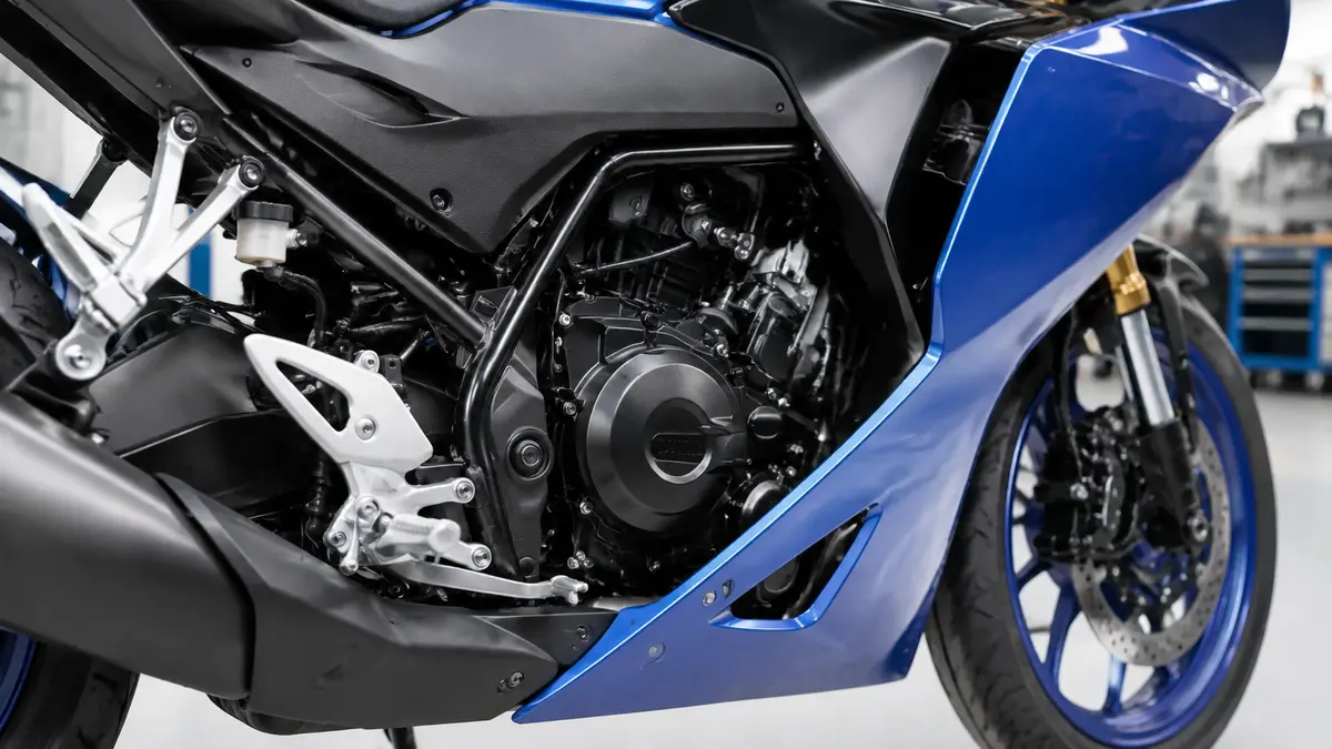 YZF-R2の204cc単気筒エンジンとダイヤモンドフレームを表したイメージ